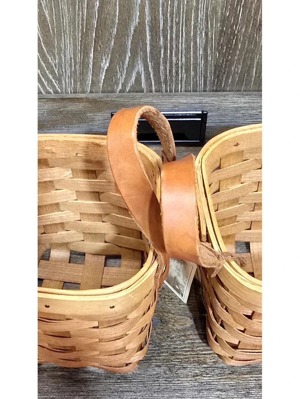 2 pc Petersboro Basket Company Wall hanging Leather Handle 5 x 5 x 5.5